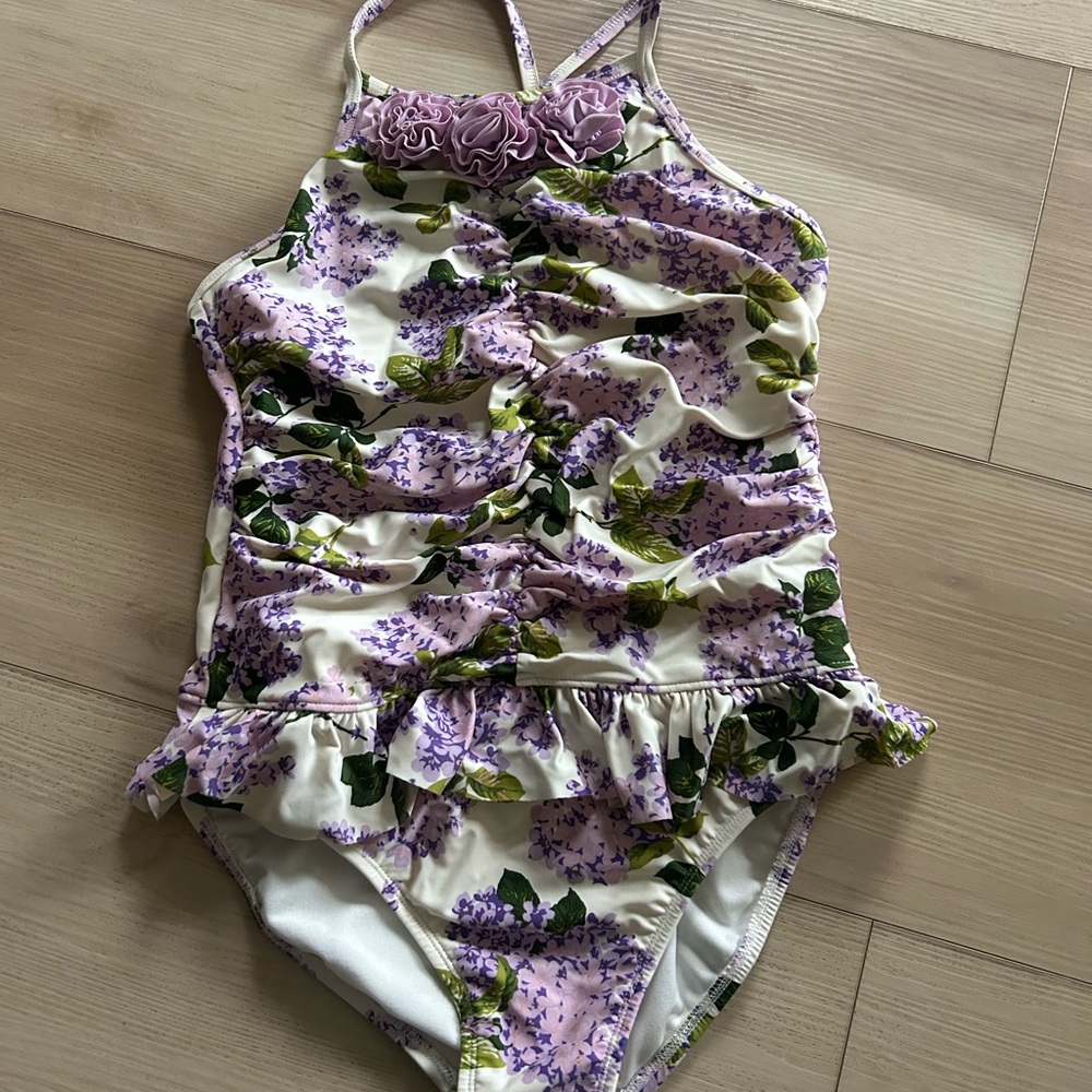 Gymboree Purple Floral Kids Swim One Piece - Picture 2 of 4